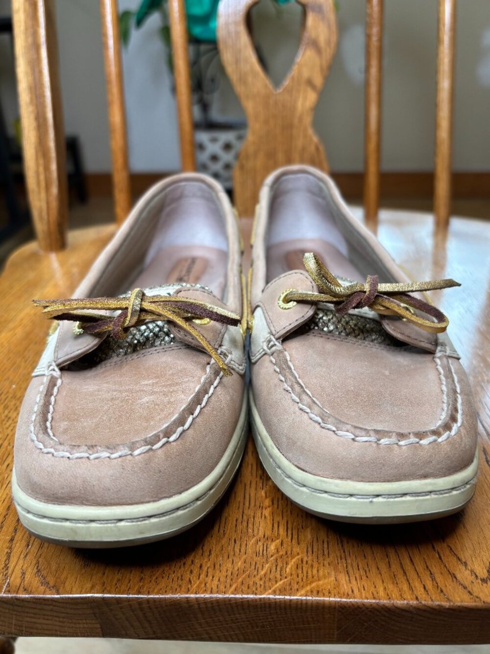Sperry Top-Sider Women's Angelfish Tan Leather/Gold Metallic Accent Boat Shoes - Picture 4 of 16